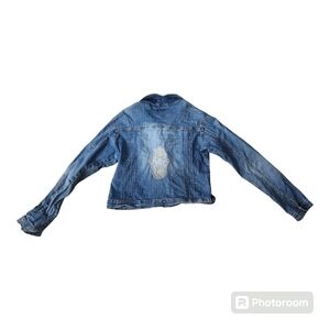 Y2K refashioned denim jacket with hand of fatima/hamsa size Large